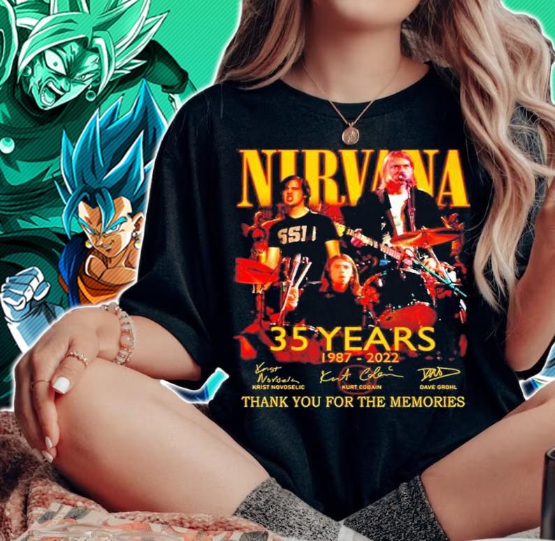 Nirvana Band 35 Years 1987 2022 Signature Thank You For The Memories t-shirt woman shirt