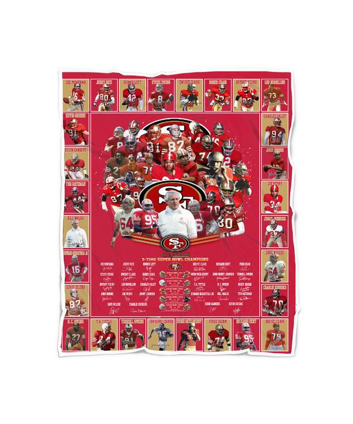 San Francisco 49ers 5 Time Super Bowl Champions Signatures Quilt blanket shirt