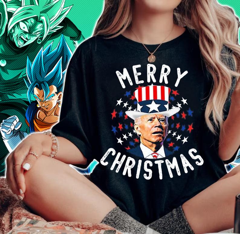 Anti Biden Merry Christmas Confused 4th Of July American Flag t-shirt woman shirt