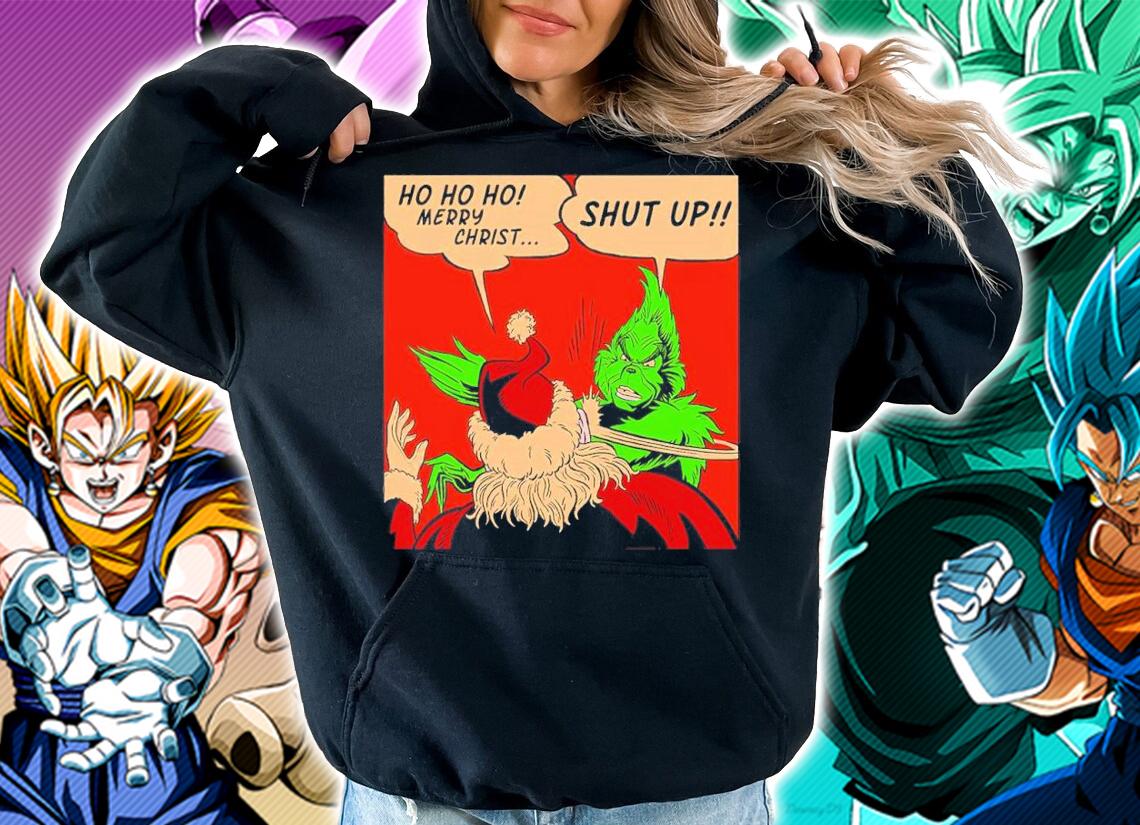 The Grinch Slaps Santa Claus Ho Ho Ho Merry Christmas Shut Up t-shirt hoodie