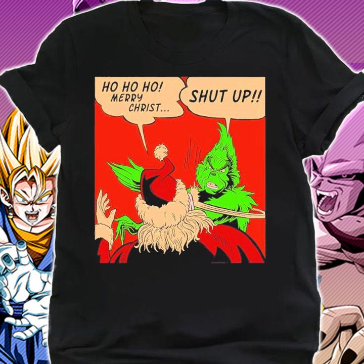The Grinch Slaps Santa Claus Ho Ho Ho Merry Christmas Shut Up t-shirt shirt