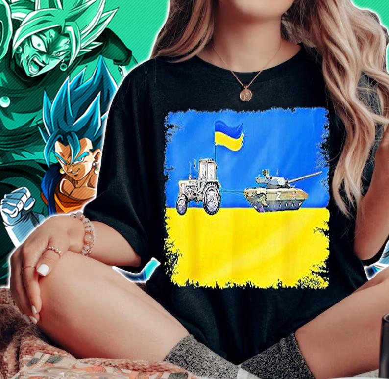 I Stand With Ukraine Ukrainian Farmer Steals Tank Love Ukraine T-Shirt woman shirt
