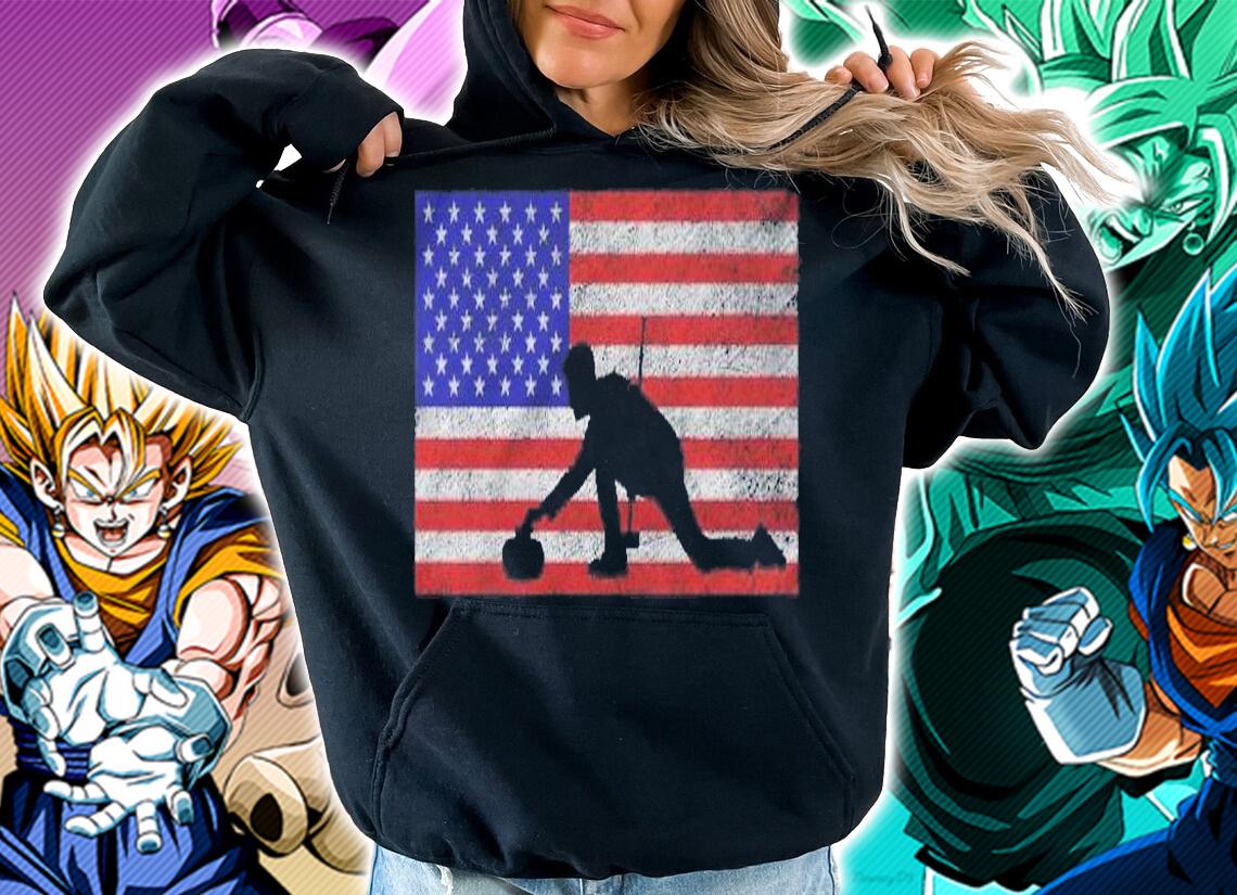 Vintage Usa Flag Curling Rock Stone Roaring Game Shirt hoodie