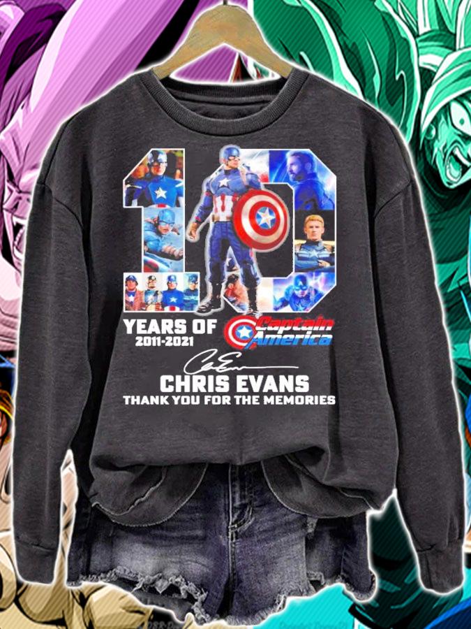 10 years 2011 2021 Captain America Chris Evans Signatures Thank You For The Memories t-shirt sweatshirt