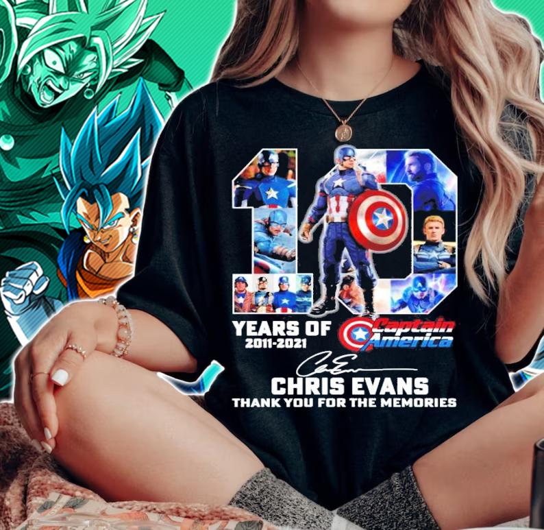 10 years 2011 2021 Captain America Chris Evans Signatures Thank You For The Memories t-shirt woman shirt