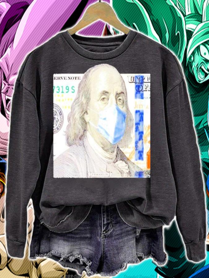 100 Dollar Bill Benjamin Franklin Face Mask President t-shirt sweatshirt