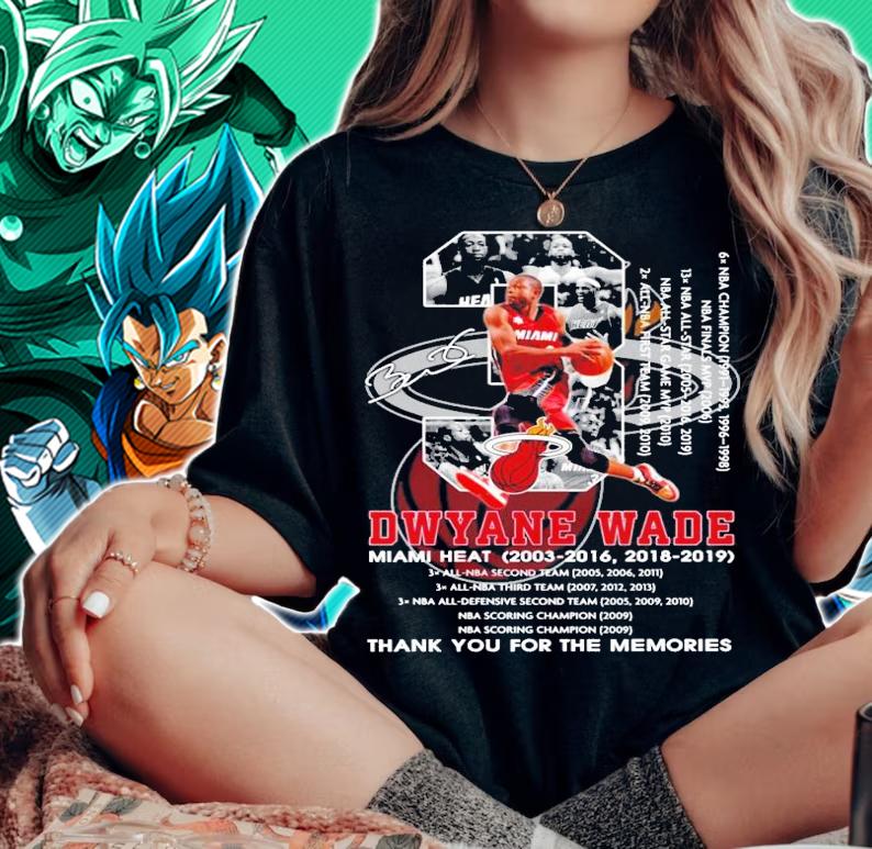 3 Dwyane Wade Miami Heat 2003 2016 2018 2019 signature t-shirt woman shirt