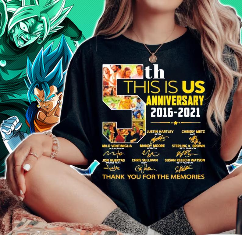 5th this is us anniversary 2016 2021 signatures t-shirt woman shirt