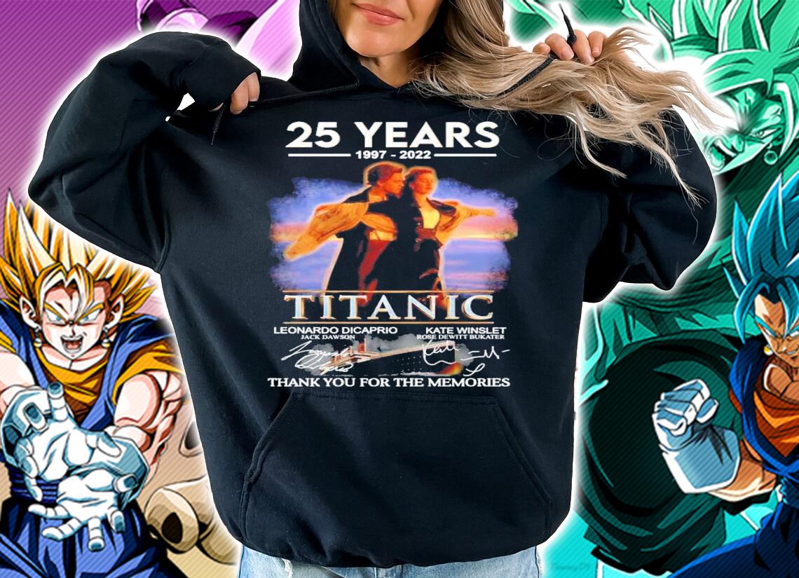 25 years 1997-2022 Titanic Leonardo Dicaprio and Kate Winslet signatures t-shirt hoodie