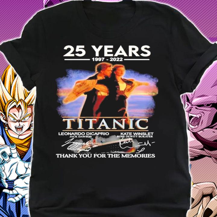 25 years 1997-2022 Titanic Leonardo Dicaprio and Kate Winslet signatures t-shirt shirt