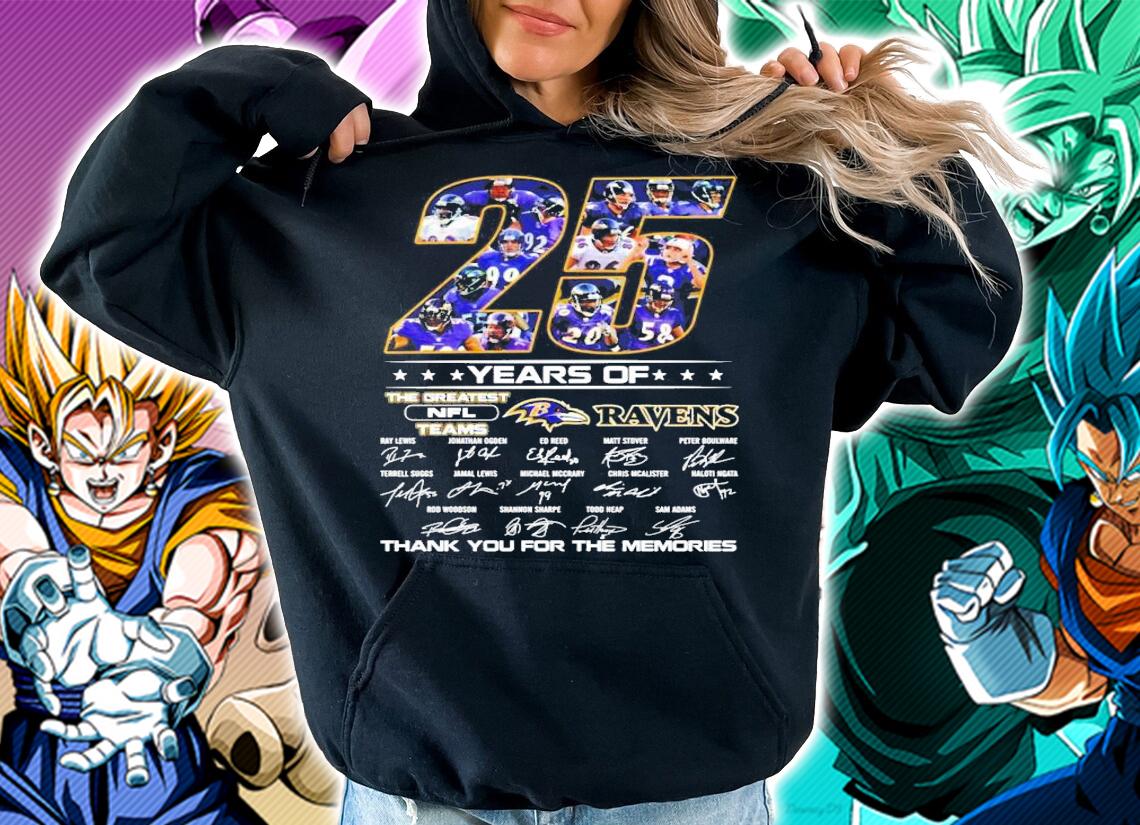 25 years of The Greatest NFL teams Baltimore Ravens signatures t-shirt hoodie