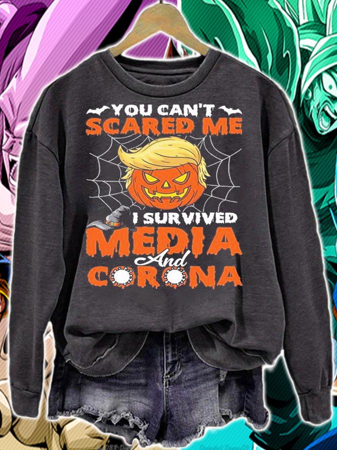 Donald Trump Pumpkin You Cant Scared Me I Survived Media Corona T-Shirt sweatshirt
