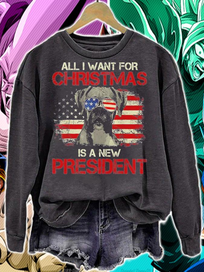 Funny Christmas Dog Anti Joe Biden Vintage American Flag T-Shirt sweatshirt