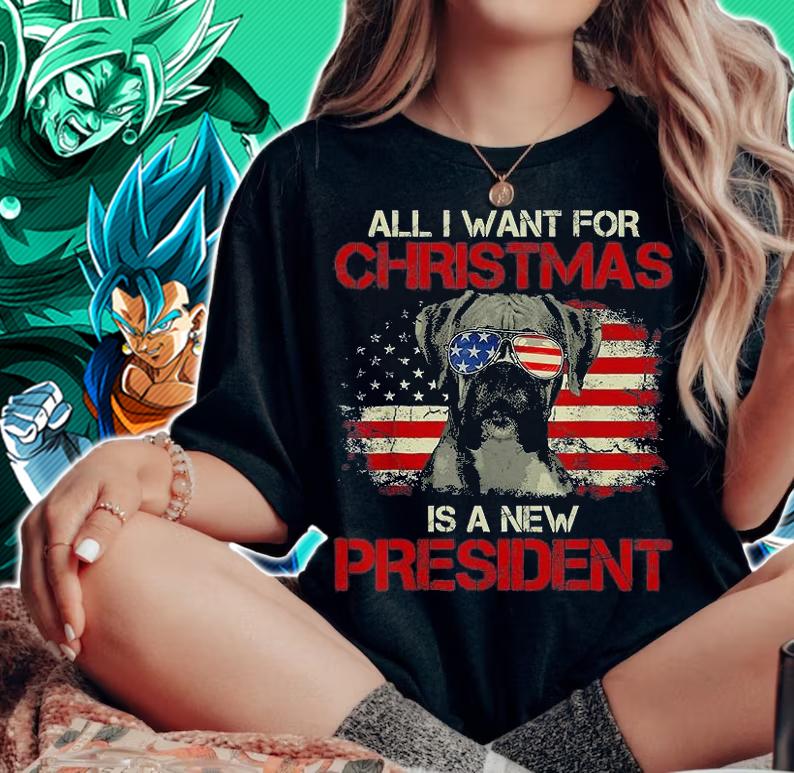 Funny Christmas Dog Anti Joe Biden Vintage American Flag T-Shirt woman shirt