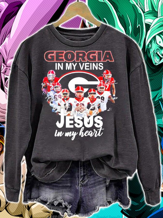 Georgia Bulldogs in my veins Jesus in my heart signatures shirt sweatshirt