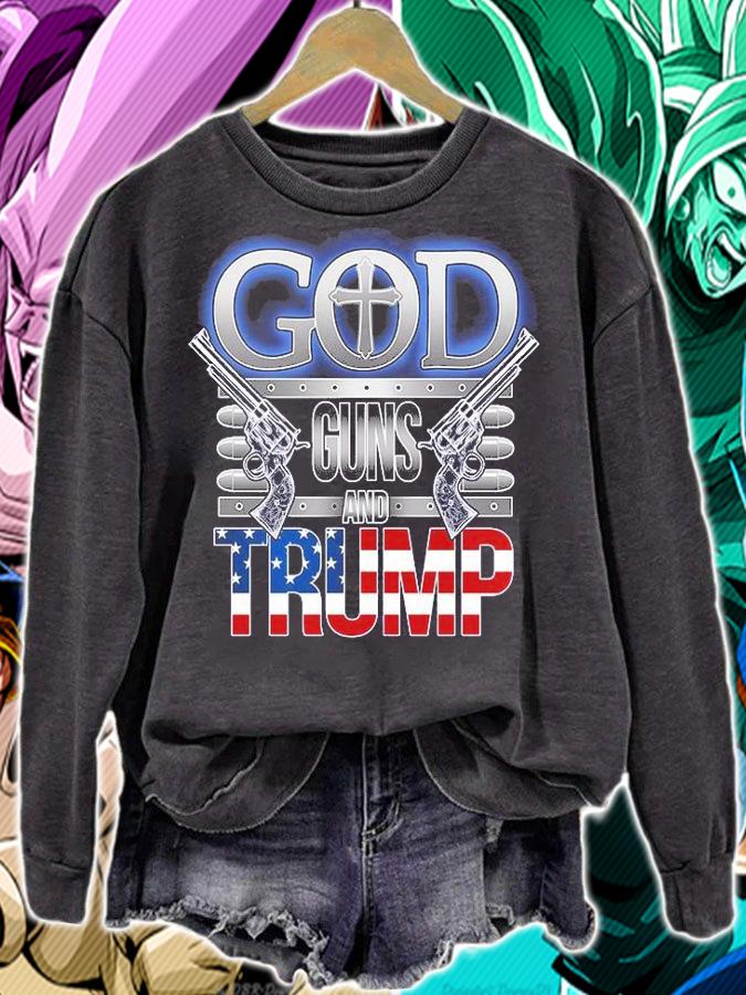 God Guns And Donald Trump Funny USA Flag T-Shirt sweatshirt