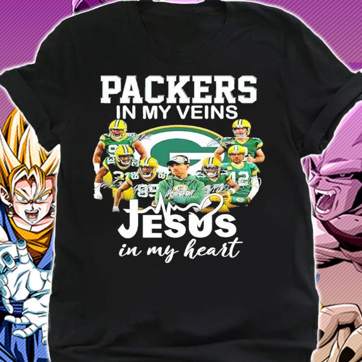 Green Bay Packer Football In My Veins Jesus In My Heart Signatures Shirt shirt