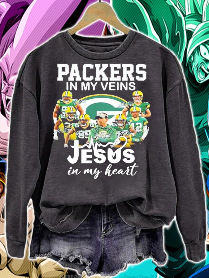 Green Bay Packer Football In My Veins Jesus In My Heart Signatures Shirt sweatshirt