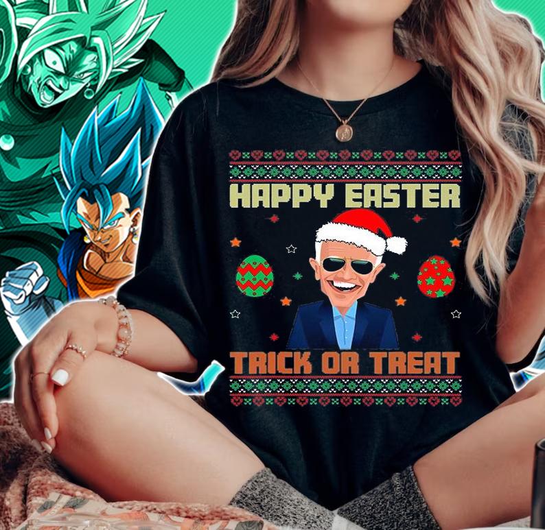 Happy Easter Trick Or Treat Anti Joe Biden Christmas 2021 T-Shirt woman shirt
