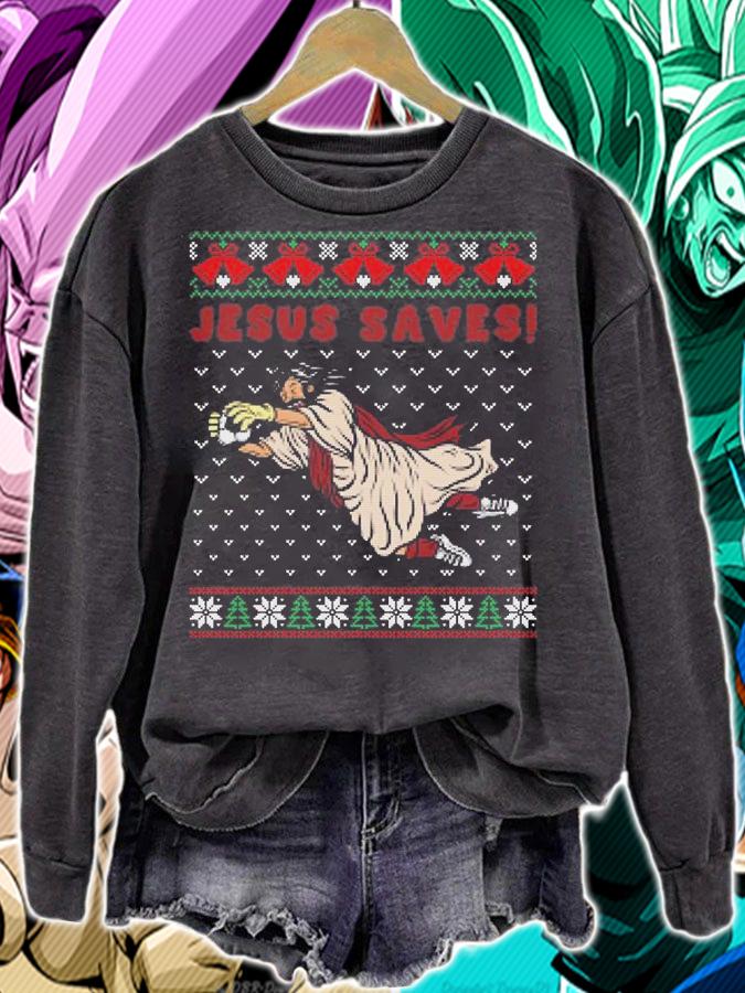 Jesus Saves Soccer Goal Keeper Ugly Christmas T-Shirt sweatshirt