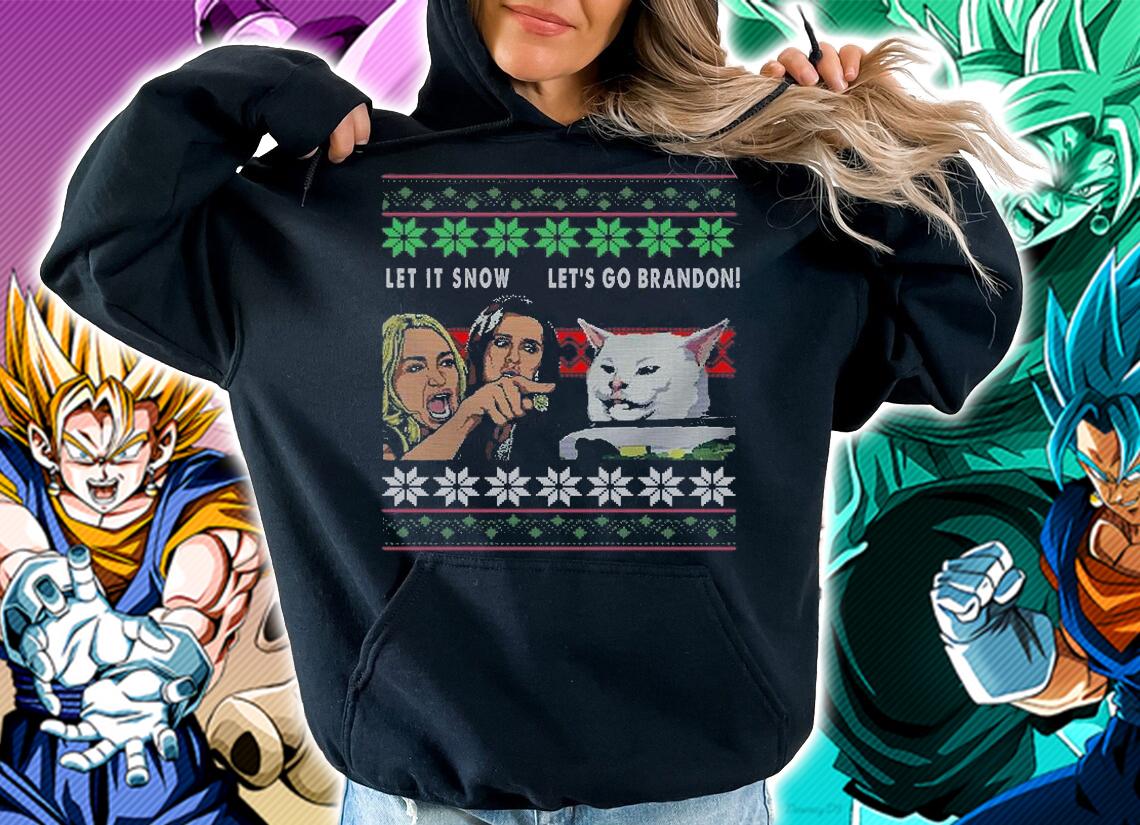 Let It Snow Let's Go Brandon Cat Meme Ugly Christmas T-Shirt hoodie