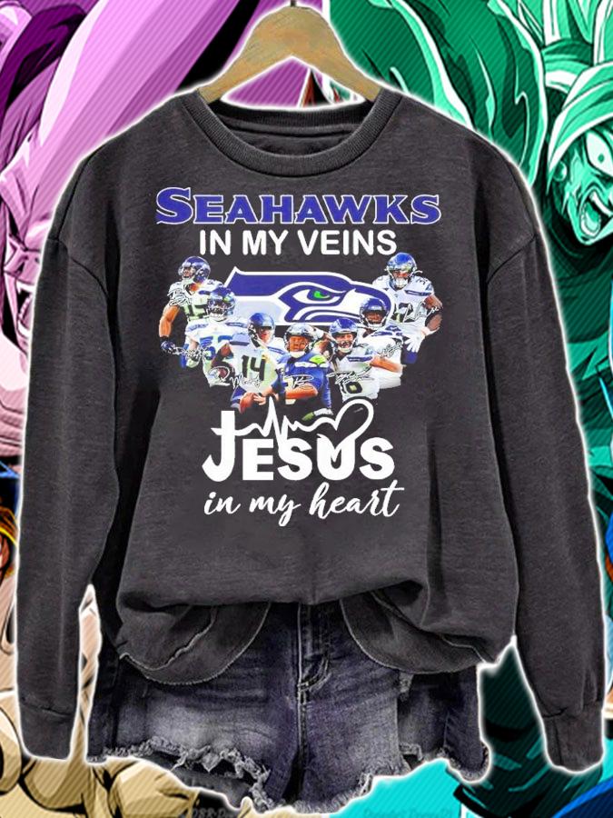 Seahawks In My Veins Jesus In My Heart Signatures Shirt sweatshirt