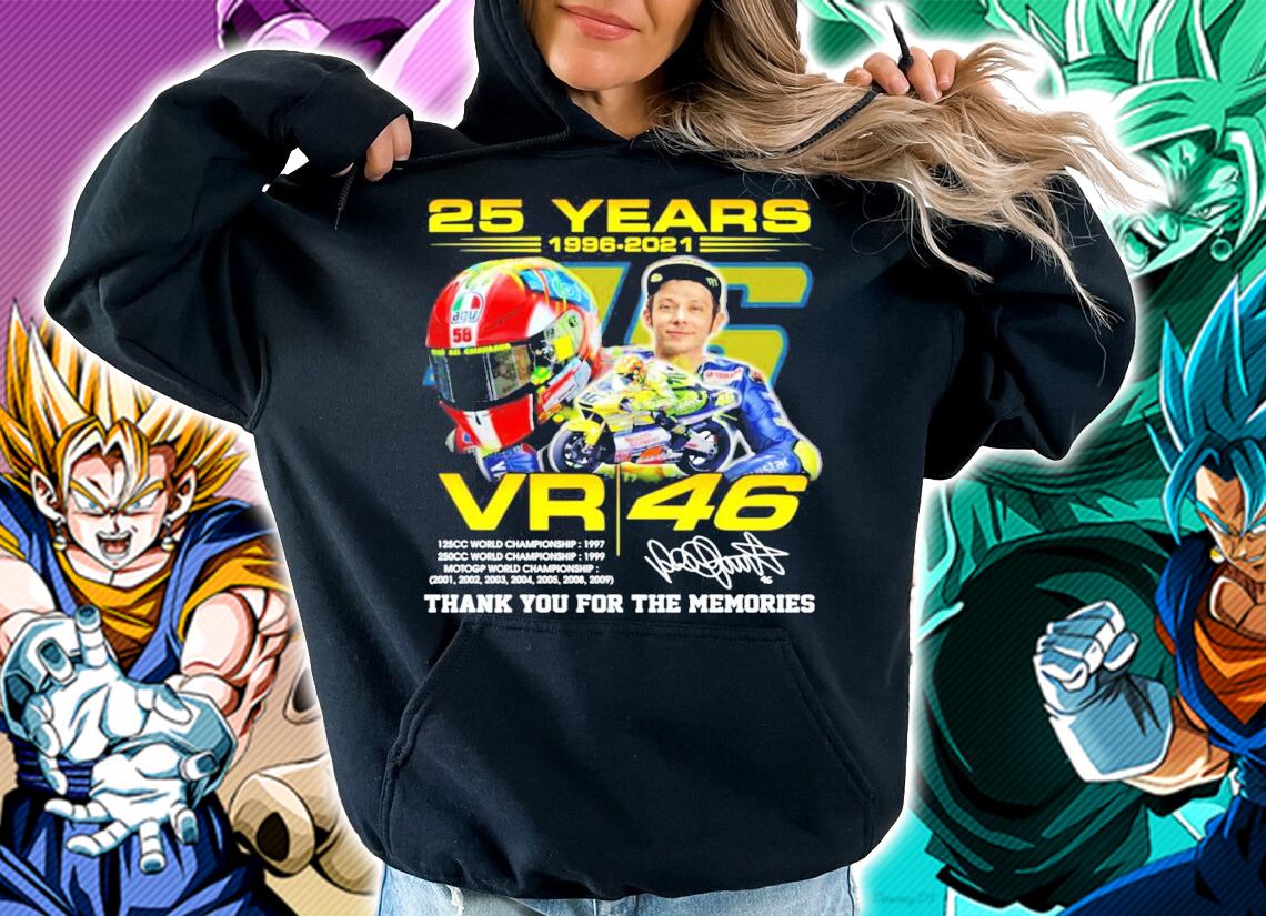 Valentino Rossi 25 years 1996-2021 VR46 thank you for the memories signature t-shirt hoodie