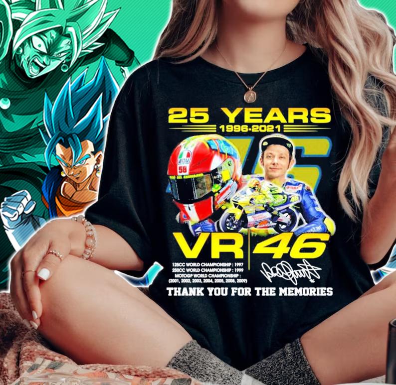 Valentino Rossi 25 years 1996-2021 VR46 thank you for the memories signature t-shirt woman shirt