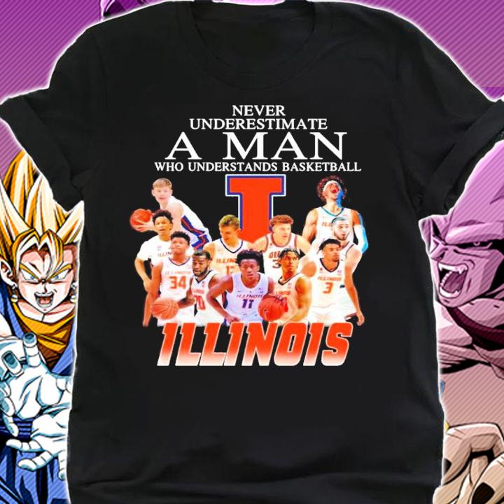 Never underestimate a man who understands basketball Illinois Fighting Illini t-shirt shirt