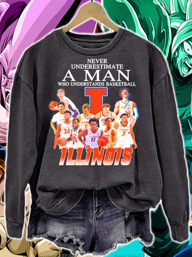 Never underestimate a man who understands basketball Illinois Fighting Illini t-shirt sweatshirt