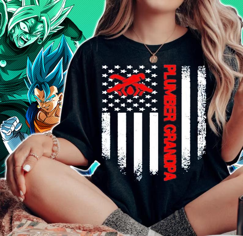 Plumber Grandpa With American Flag shirt woman shirt