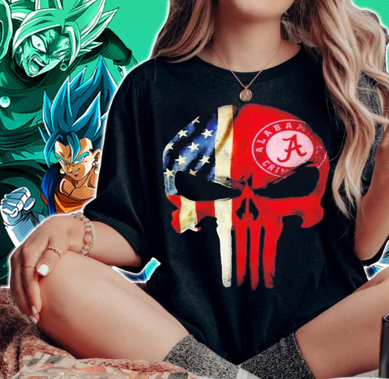 Alabama Crimson Tide American Flag Punisher Skull shirt woman shirt