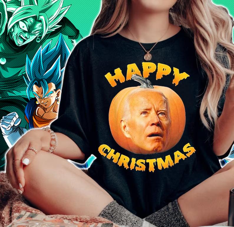 Funny Anti Joe Biden Happy Christmas Holiday Pumpkin T-Shirt woman shirt