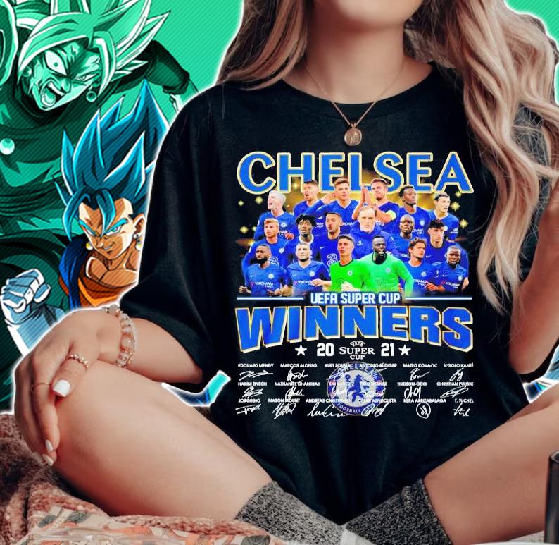 Chelsea UEFA Super Cup winners 2021 signatures T-shirt woman shirt