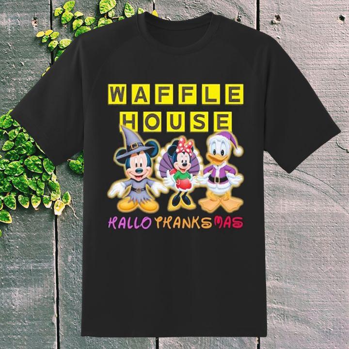 Waffle House Disney Characters Mickey Minnie Donald Hallothanksmas T-Shirt