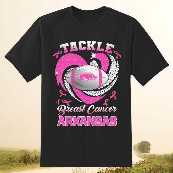 Arkansas Razorbacks Tackle Breast Cancer Awareness Diamond Heart T-Shirt