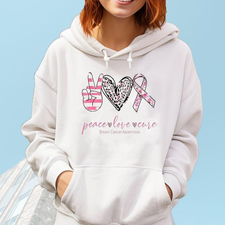 Peace Love Cure Breast Cancer Awareness Leopard T-Shirt hoodie