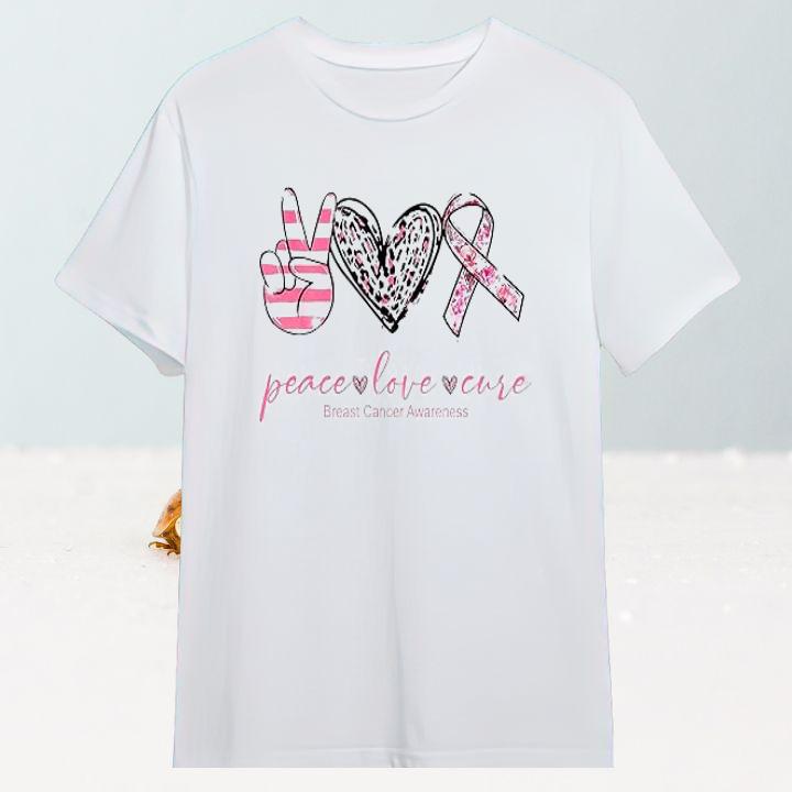 Peace Love Cure Breast Cancer Awareness Leopard T-Shirt