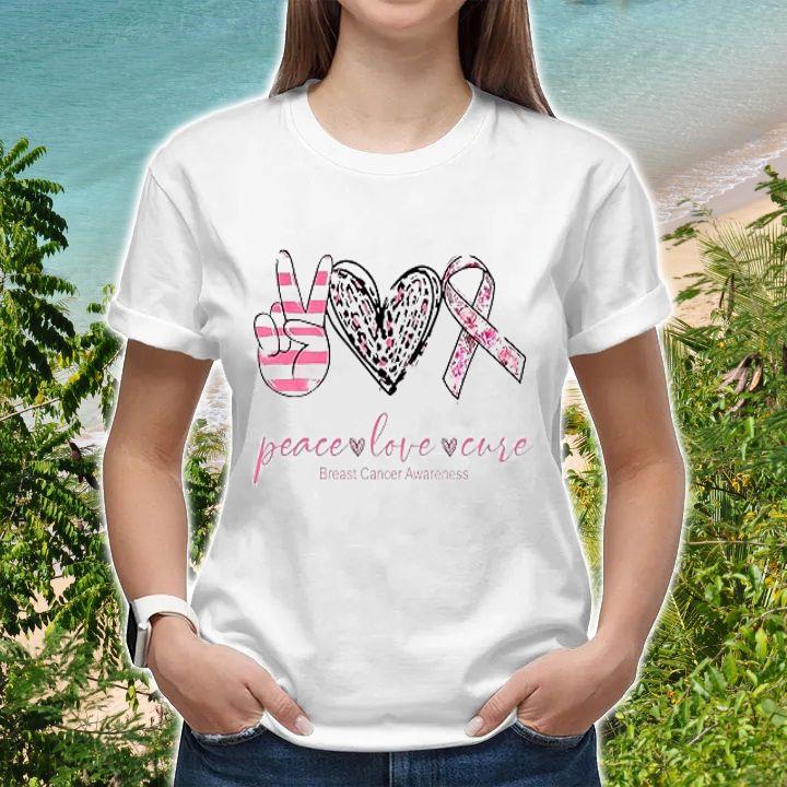 Peace Love Cure Breast Cancer Awareness Leopard T-Shirt womenshirt