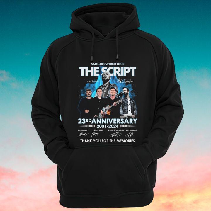 The Script Rock Band Satellites World Tour 23Rd Anniversary 2001-2024 Signatures T-Shirt hoodie
