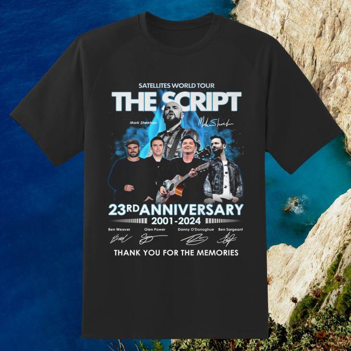 The Script Rock Band Satellites World Tour 23Rd Anniversary 2001-2024 Signatures T-Shirt