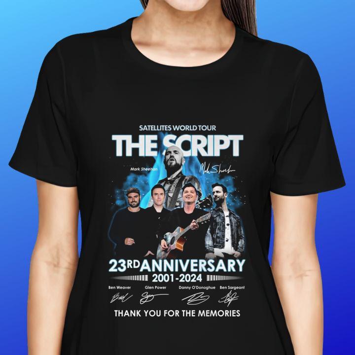 The Script Rock Band Satellites World Tour 23Rd Anniversary 2001-2024 Signatures T-Shirt womenshirt