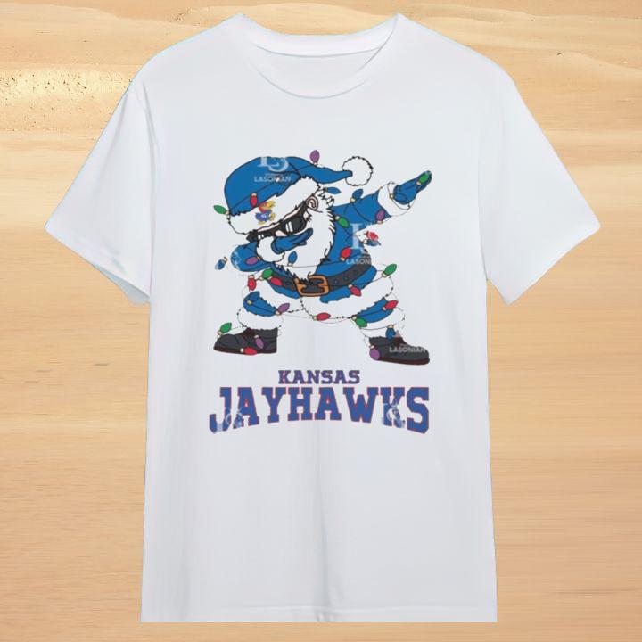 Dabbing Santa Kansas Jayhawks Christmas Light Shirt for Holiday Fun