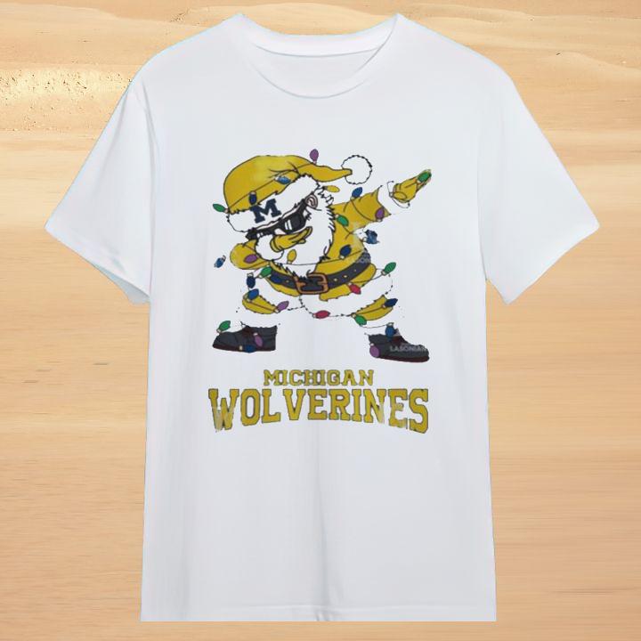 Dabbing Santa Michigan Wolverines Christmas Light Shirt for Holiday Cheer