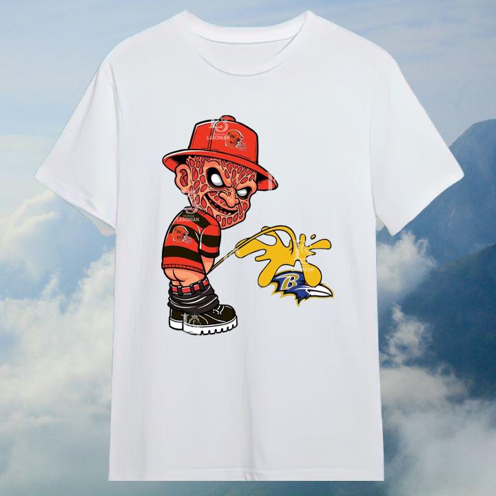Cleveland Browns Freddy Krueger Pissing On Baltimore Ravens Shirt - Limited Edition