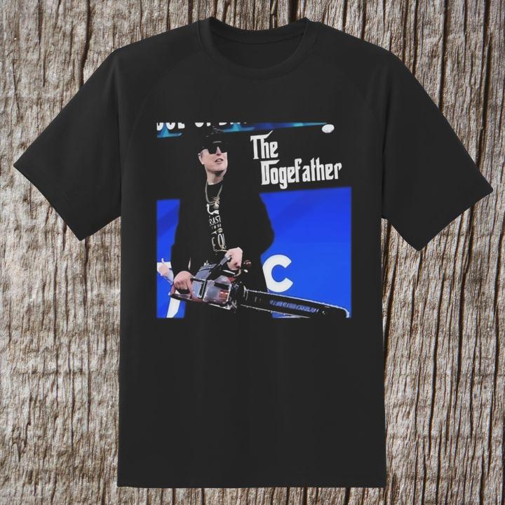Elon Musk The Dogfather Chainsaw Meme Graphic T-Shirt