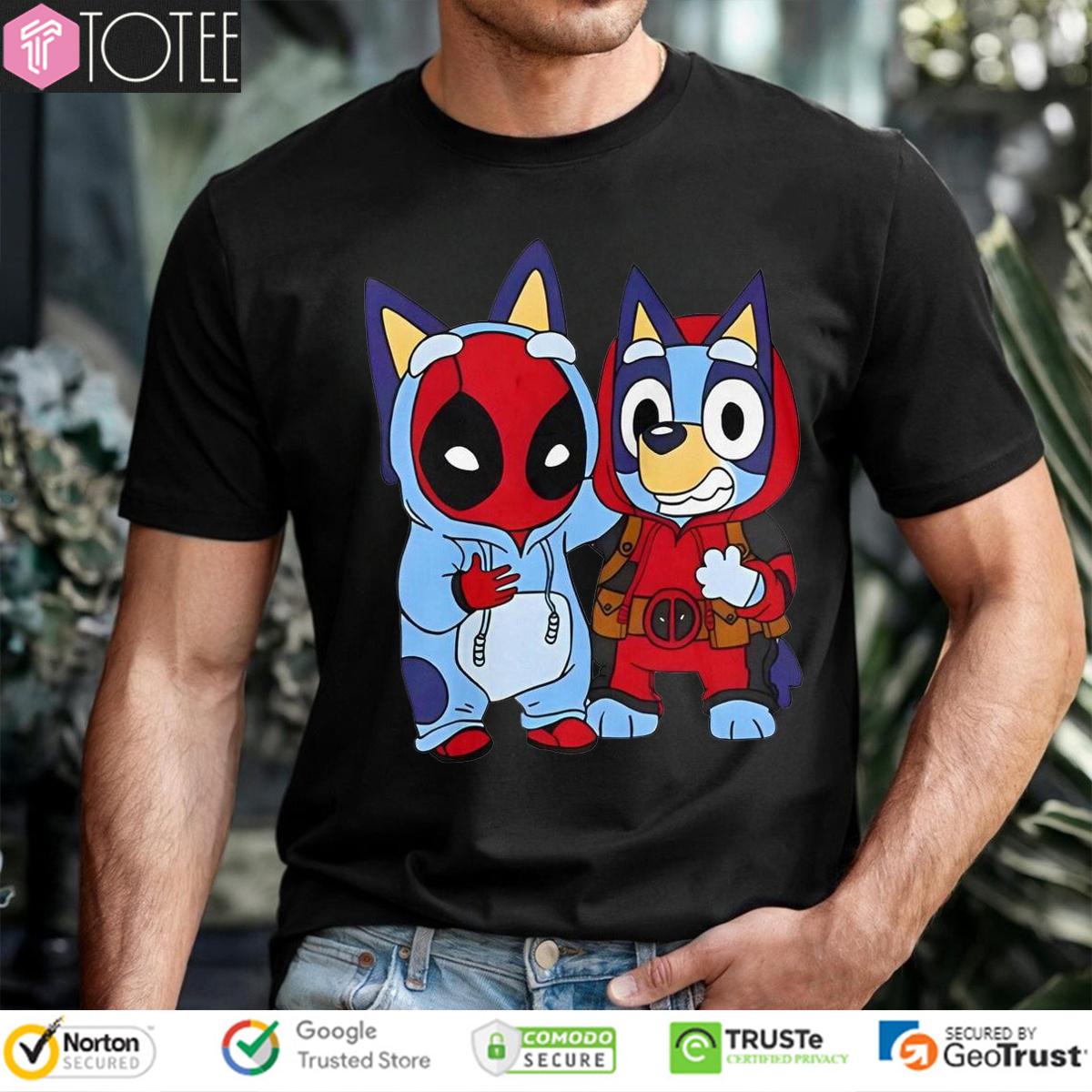Bluey Heeler Marvel Deadpool Cosplay Together Parody T-Shirt