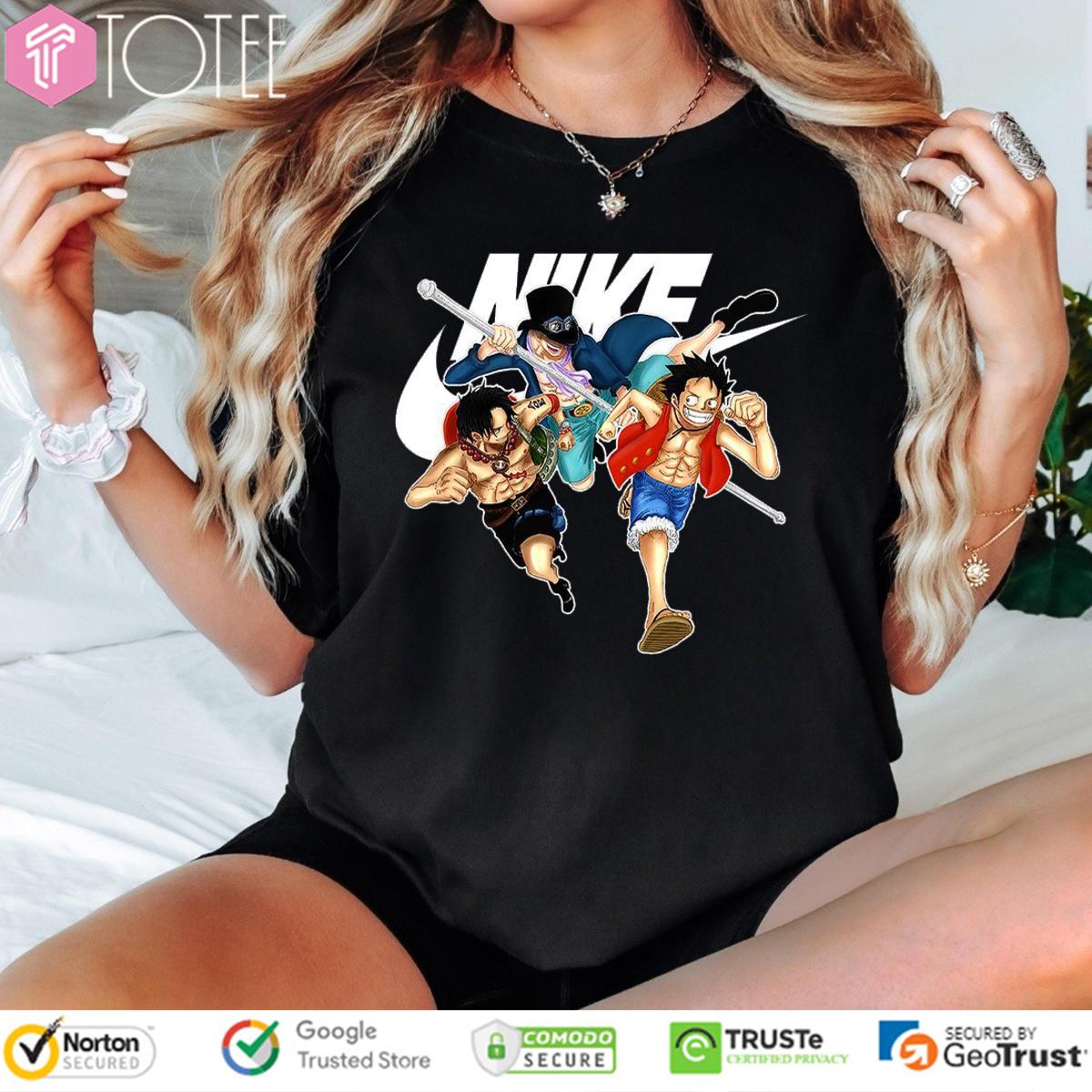One Piece Luffy Ace Sabo Brotherhood Parody Nike Logo T-Shirt
