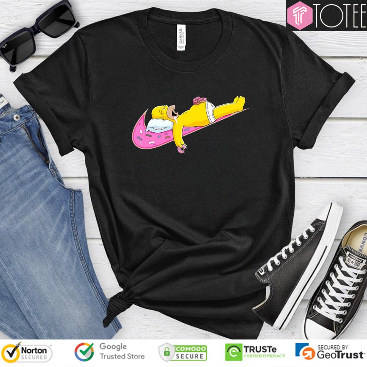 Homer Simpson Sleep Donut Nike Logo Parody T-Shirt