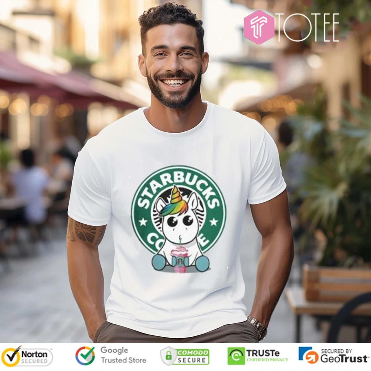 Lgbt Pride Unicorn Drinking Starbucks Coffee T-shirt